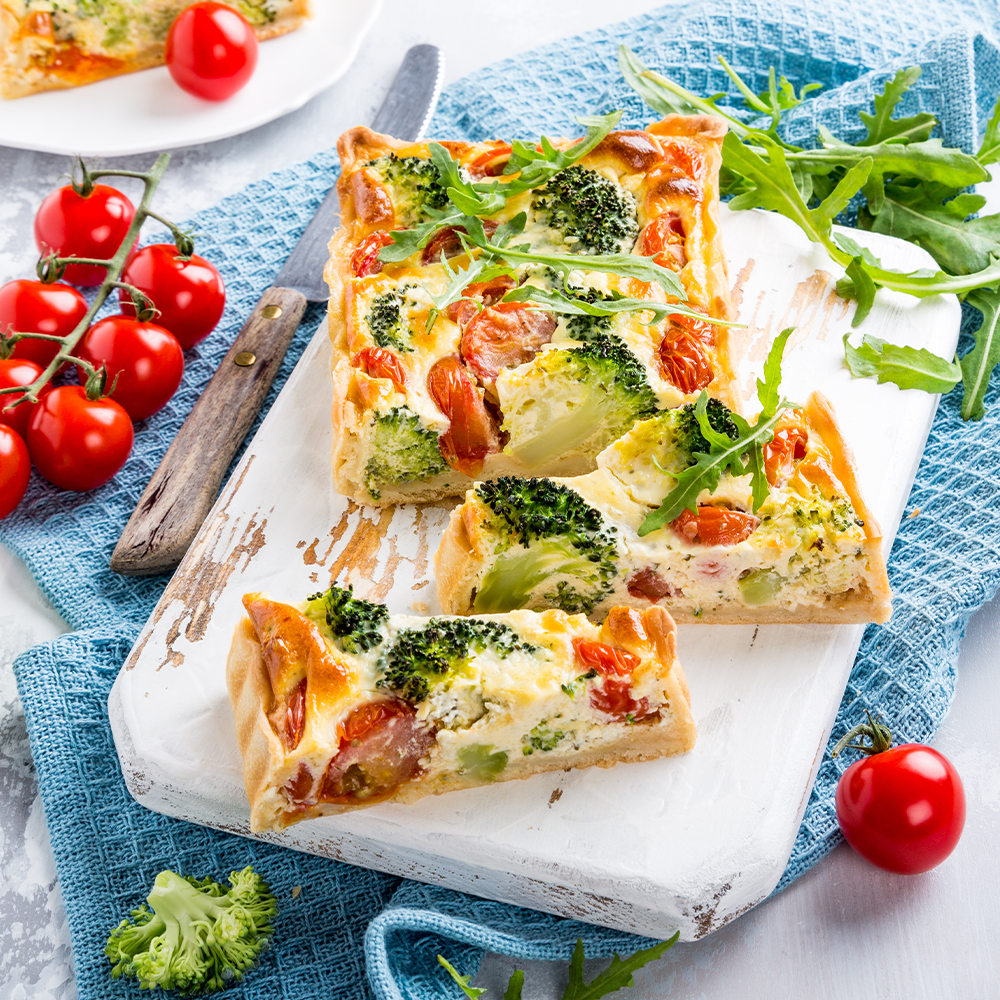 Rezept für eine Brokkoli-Quiche mit Tomaten