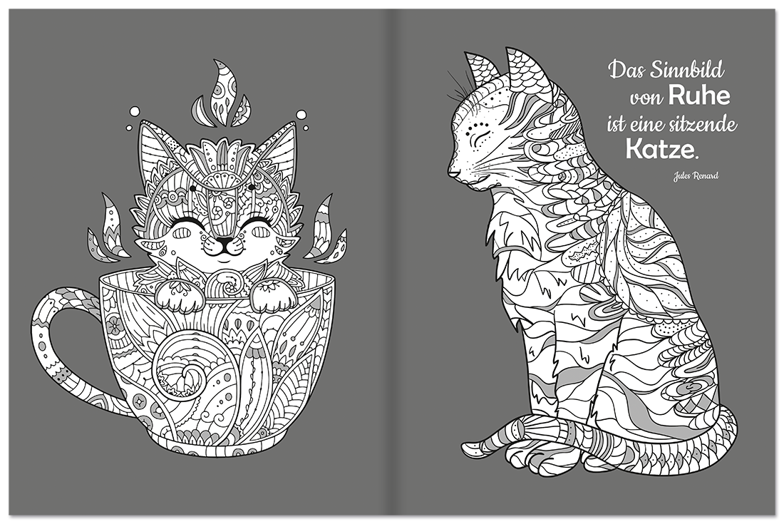 Tiefgründige Katzen – Malbuch & Zitate