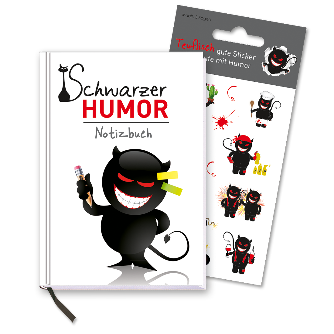 Schwarzer Humor – Notizbuch mit Stickern