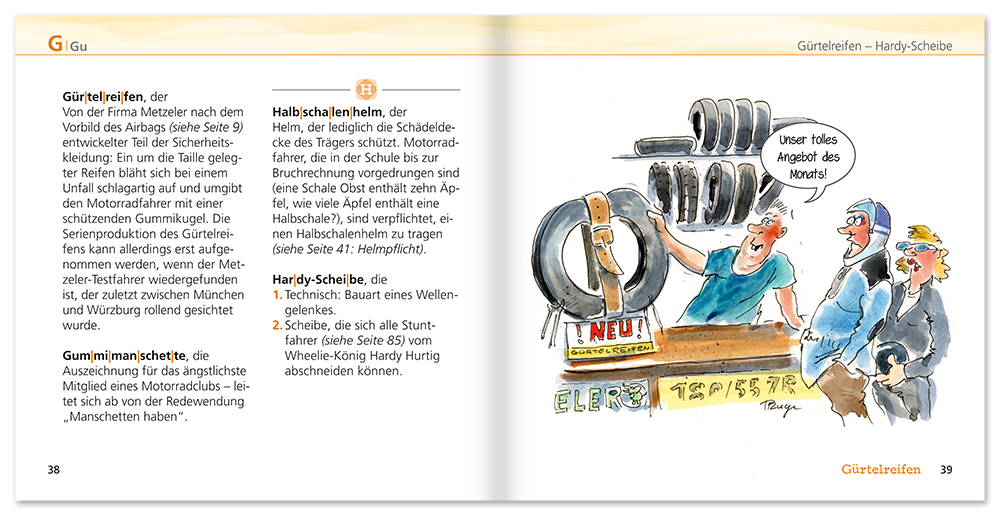 ABC der Motorradfahrer Geschenkbuch Lustiges Geschenkbuch Leseprobe S38-39 TOMUS Verlag Onlineshop