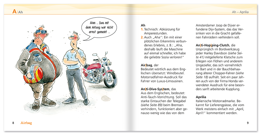 ABC der Motorradfahrer Geschenkbuch Lustiges Geschenkbuch Leseprobe S8-9 TOMUS Verlag Onlineshop