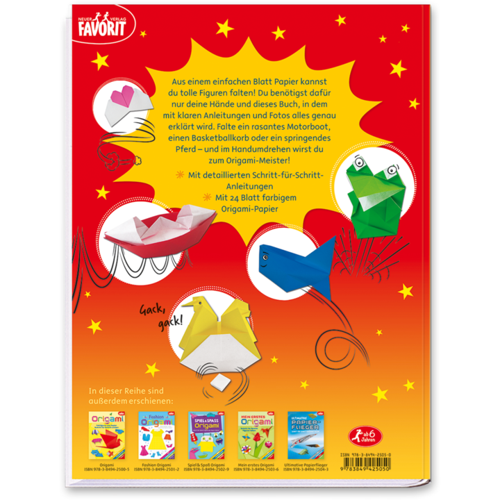 Action-Origami Kinderbuch Origami Anleitung Cover Buch Rückseite Neuer Favorit Verlag Onlineshop