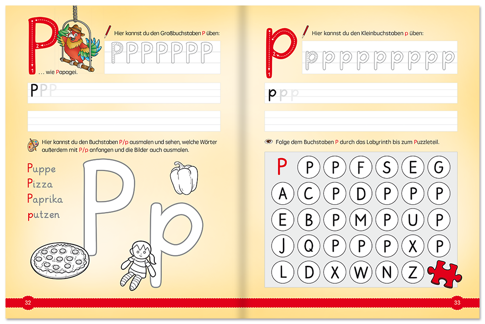 Alphabet lernen von A–Z ab 5 Jahren Kinderbuch Lernhilfe Buchstaben Leseprobe S32-33 Neuer Favorit Verlag Onlineshop
