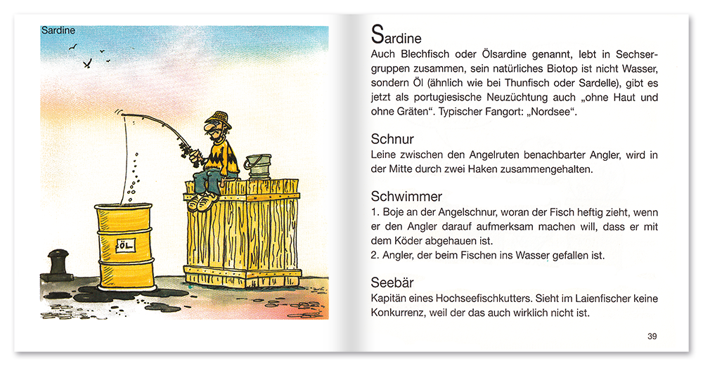 Angeln Geschenkbuch Humor Mini Wörterbuch Leseprobe S38–39 TOMUS Verlag Onlineshop