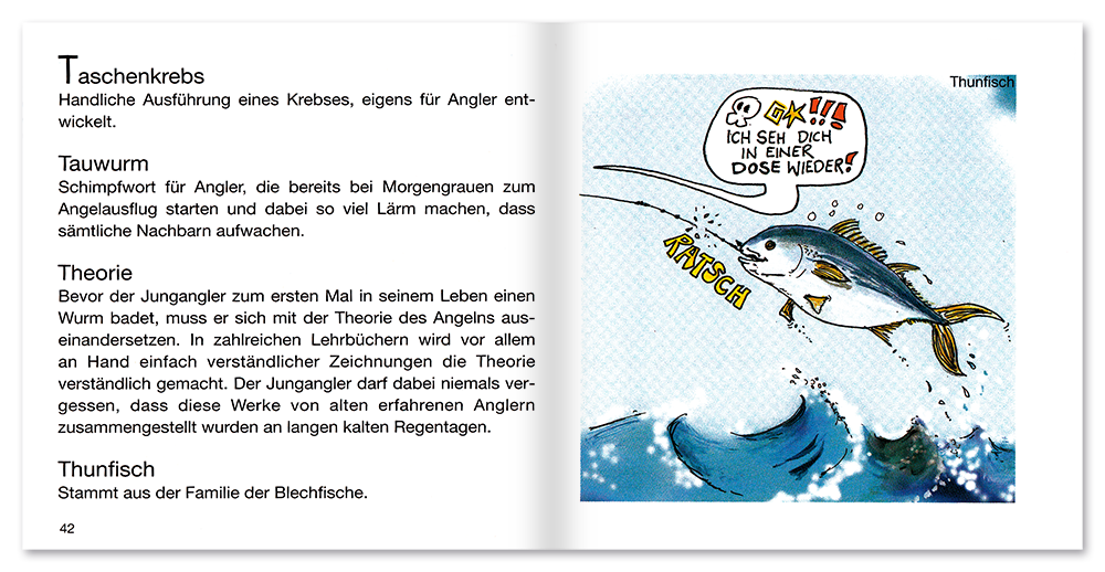 Angeln Geschenkbuch Humor Mini Wörterbuch Leseprobe S42–43 TOMUS Verlag Onlineshop