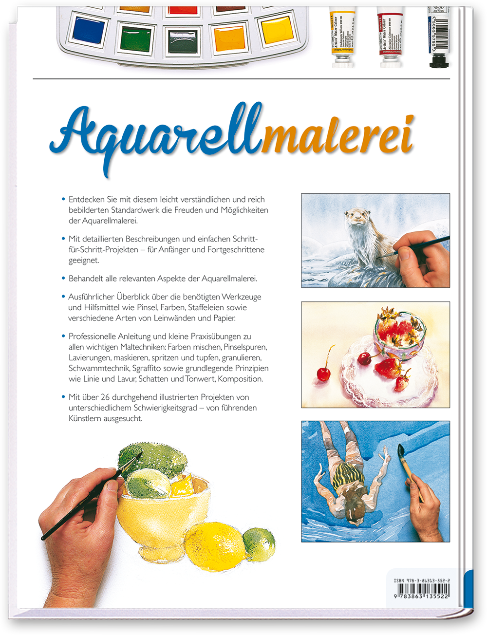 Aquarellmalerei Malbuch Maltechnik und Übungen Cover Buch Rückseite Tosa Onlineshop