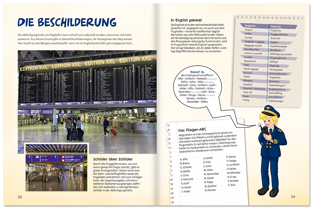 Auf dem Flughafen gehts rund Kinderbuch Leseprobe S 38-39 EDITION XXL Onlineshop