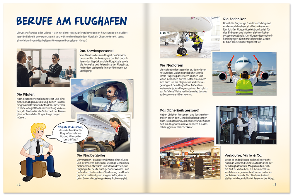 Auf dem Flughafen gehts rund Kinderbuch Leseprobe S42-43 EDITION XXL Onlineshop