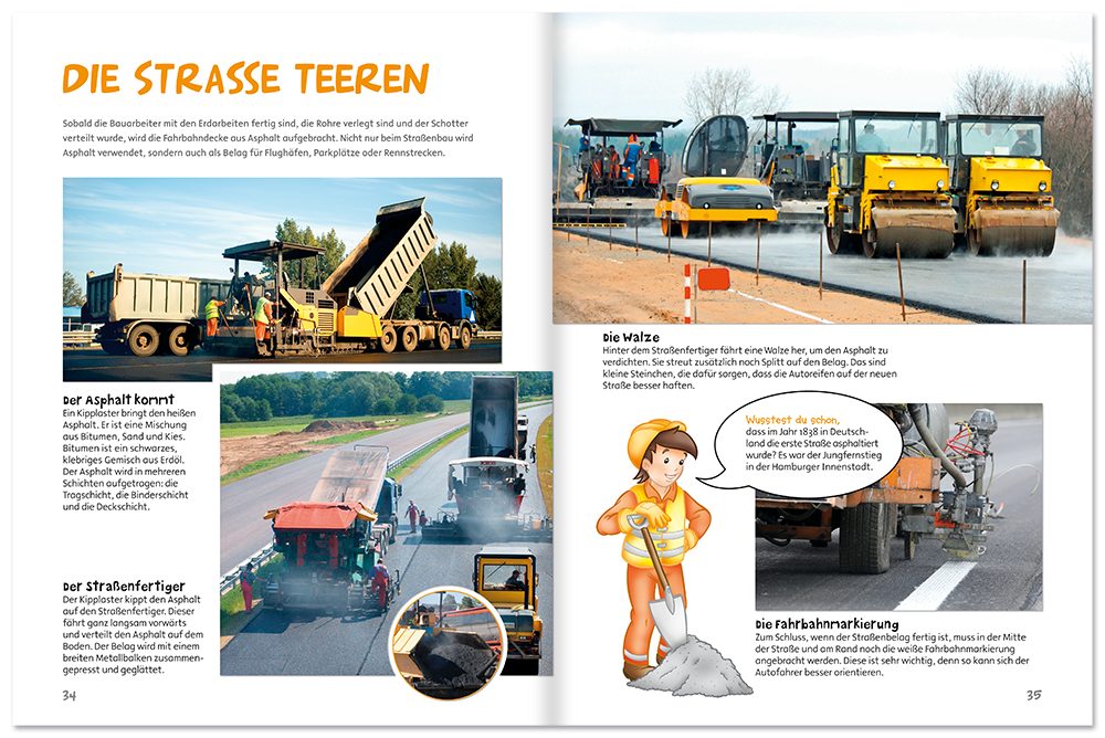 Auf der Baustelle gehts rund Kinderbuch Leseprobe S34-35 EDITION XXL Onlineshop