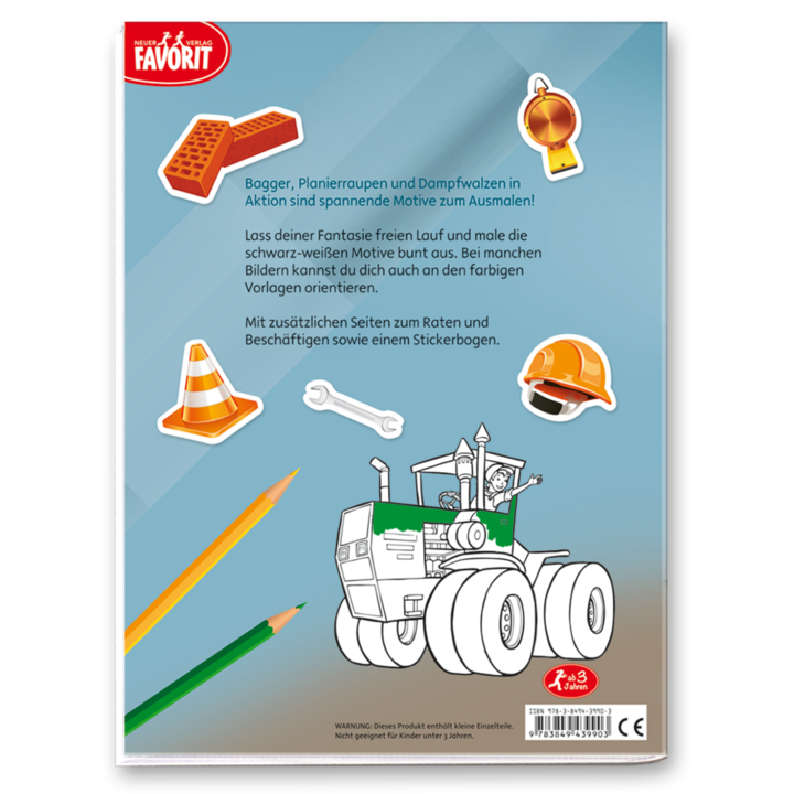 Auf der Baustelle Kinderbuch Bagger Sticker Cover Buch Rückseite Neuer Favorit Verlag Onlineshop