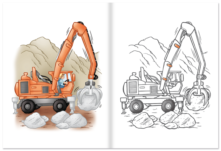 Auf der Baustelle Kinderbuch Bagger Sticker Leseprobe S14–15 Neuer Favorit Verlag Onlineshop