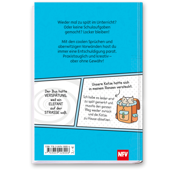 Ausreden für Schüler Kinderbuch Lustige Sprüche Kinder Cover Buch Rückseite Neuer Favorit Verlag Onlineshop