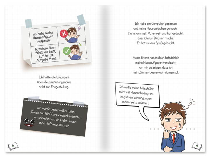Ausreden für Schüler Kinderbuch Lustige Sprüche Kinder Leseprobe S30–31 Neuer Favorit Verlag Onlineshop