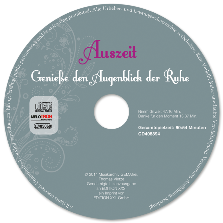 Auszeit – Genieße den Augenblick der Ruhe – mit CD Geschenkbuch Geschenk Cover CD Vorderseite EDITION XXS Onlineshop