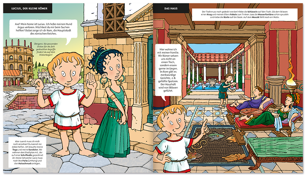 Bei den Römern Kinderbuch Kinder Geschichte Sticker Leseprobe S1–2 Neuer Favorit Verlag Onlineshop
