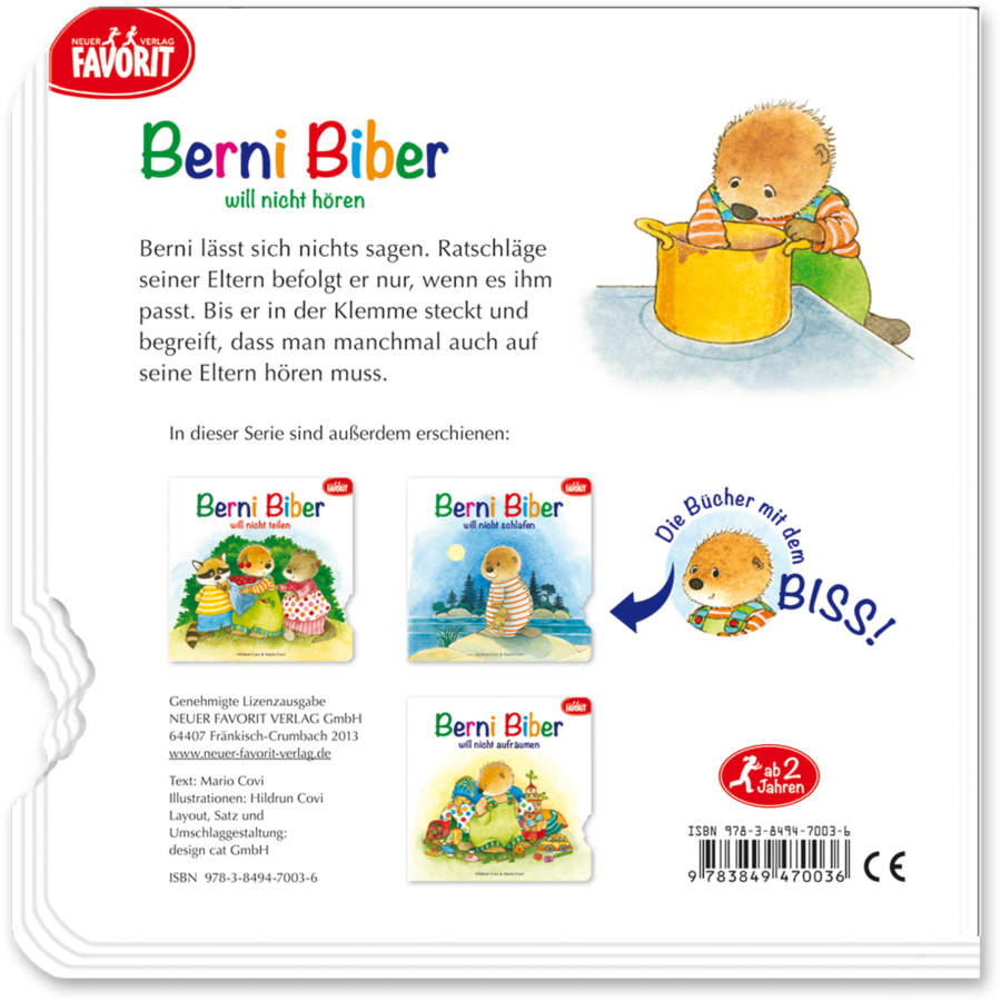Berni Biber will nicht hören Kinderbuch Pappebuch Cover Buch Rückseite Neuer Favorit Verlag Onlineshop