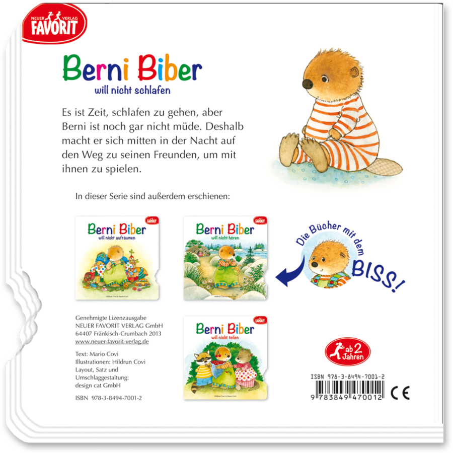 Berni Biber will nicht schlafen Kinderbuch Pappebuch Cover Buch Rückseite Neuer Favorit Verlag Onlineshop