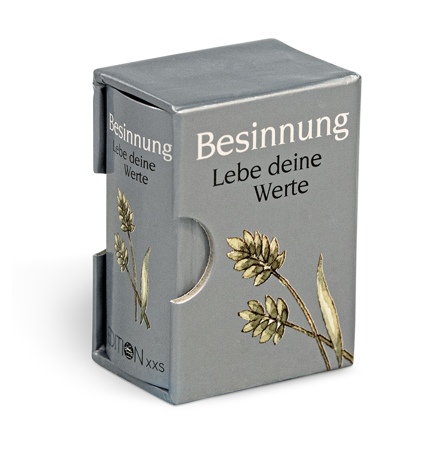 Besinnung Geschenkbuch Handgefertigtes Miniaturbuch Schuber Cover Buch Vorderseite EDITION XXS Onlineshop