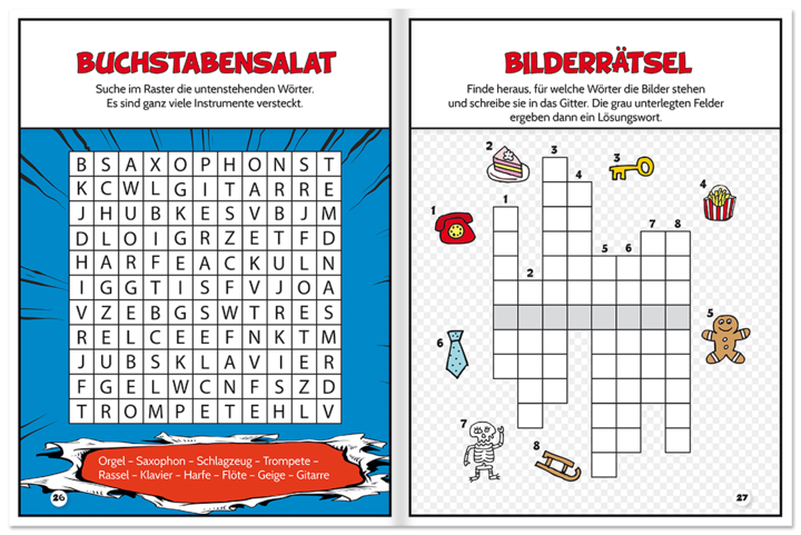 Bilder- und Kreuzworträtsel Kinderbuch Rätsel Leseprobe S26–27 Neuer Favorit Verlag Onlineshop