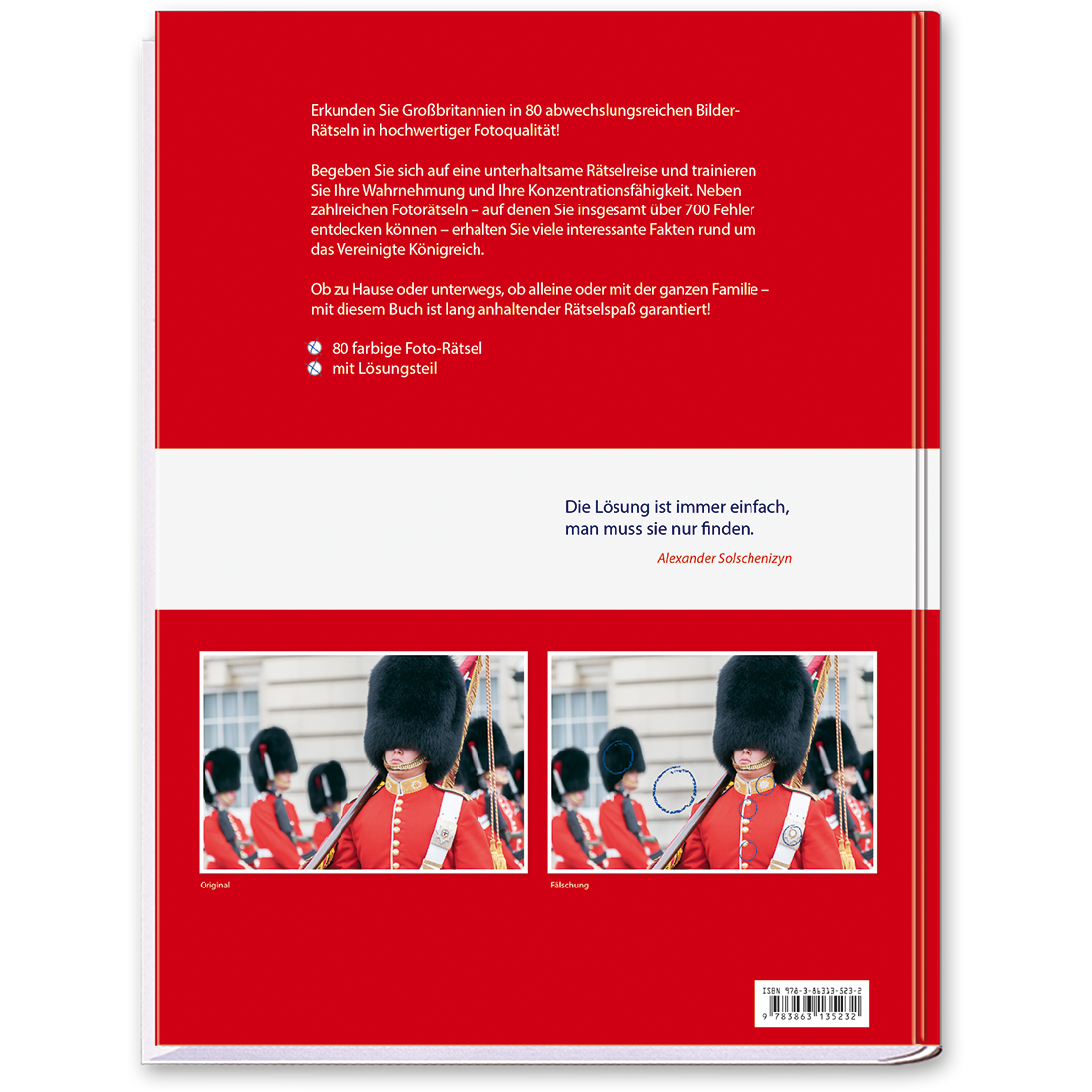 British Bilder-Rätsel Beschäftigungsbuch Graue Zellen trainieren Rätsel Cover Buch Rückseite Tosa Onlineshop