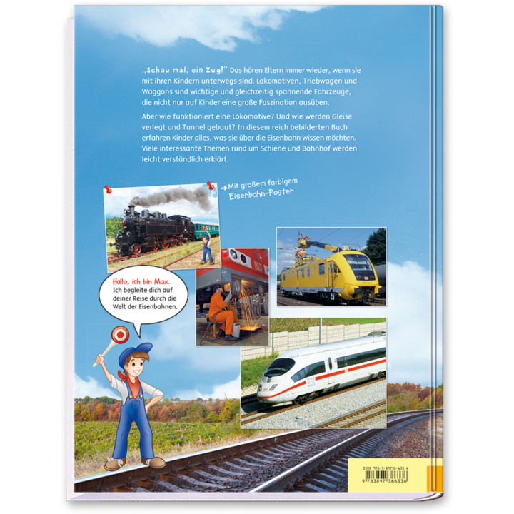 Buch Eisenbahn Kinderbuch Lerne die Geschichte der Eisenbahn kennen Cover Rückseite Edition XXL Onlineshop