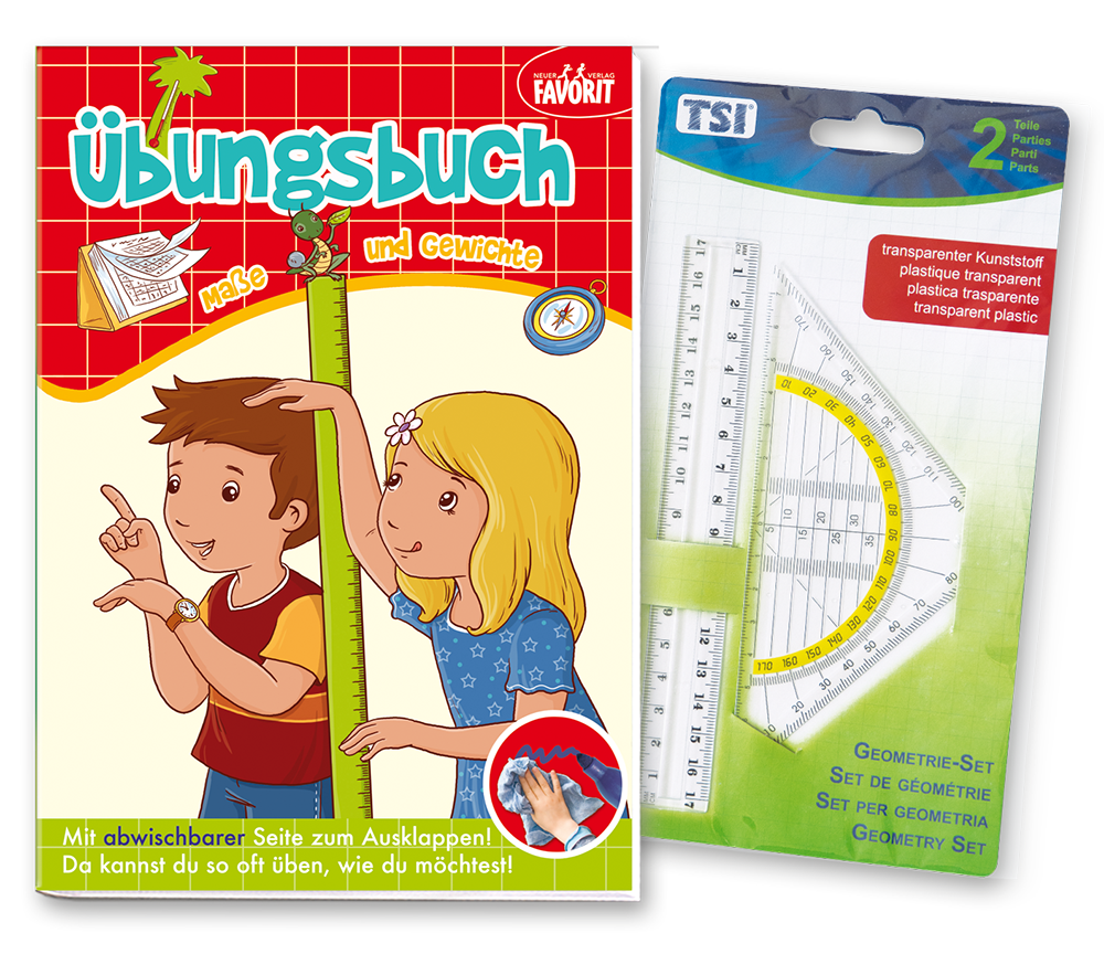 Übungsbuch Maße und Gewichte mit Geometrie-Set für Kinder Cover Vorderseite