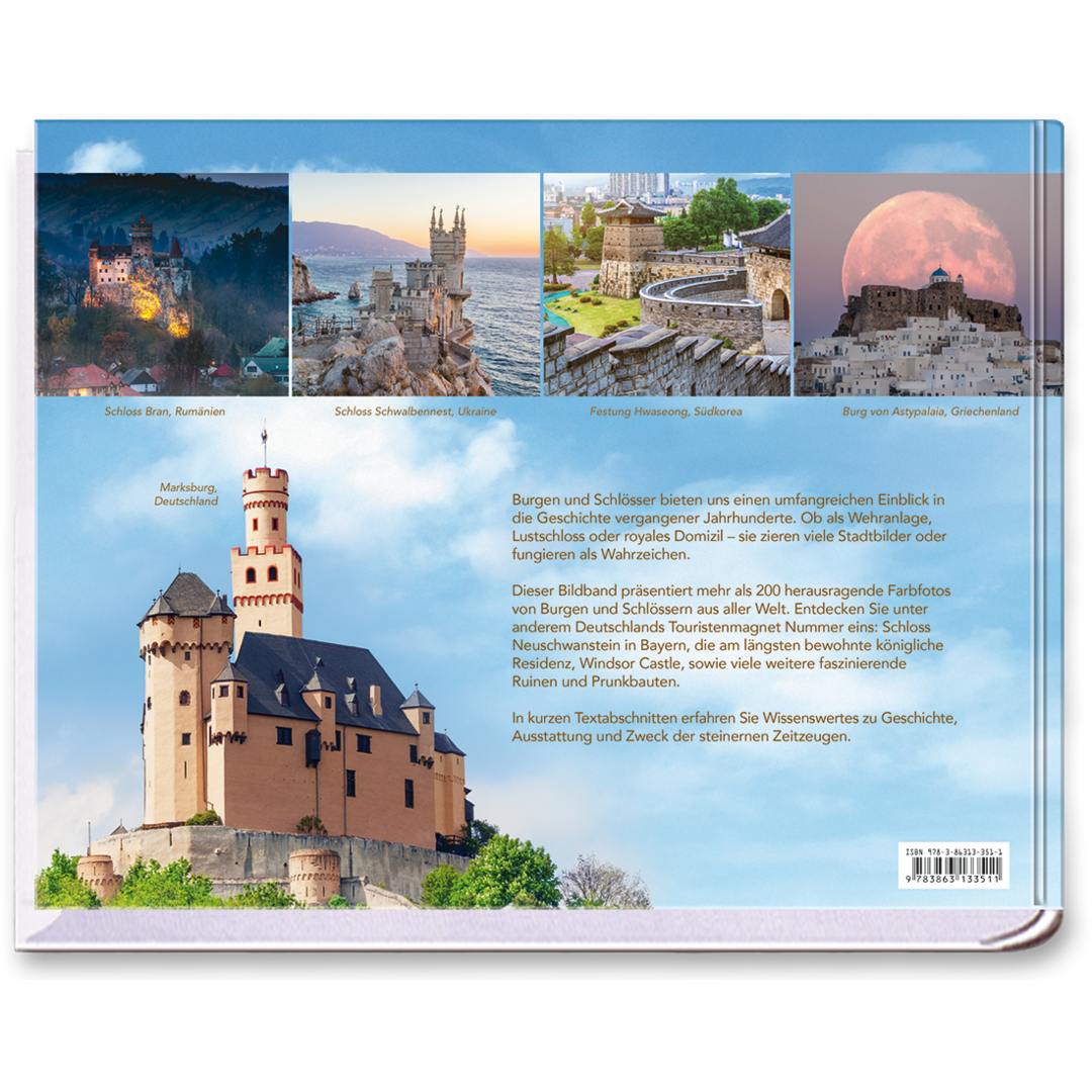 Burgen & Schlösser Sachbuch Bildband Cover Buch Rückseite Tosa Onlineshop