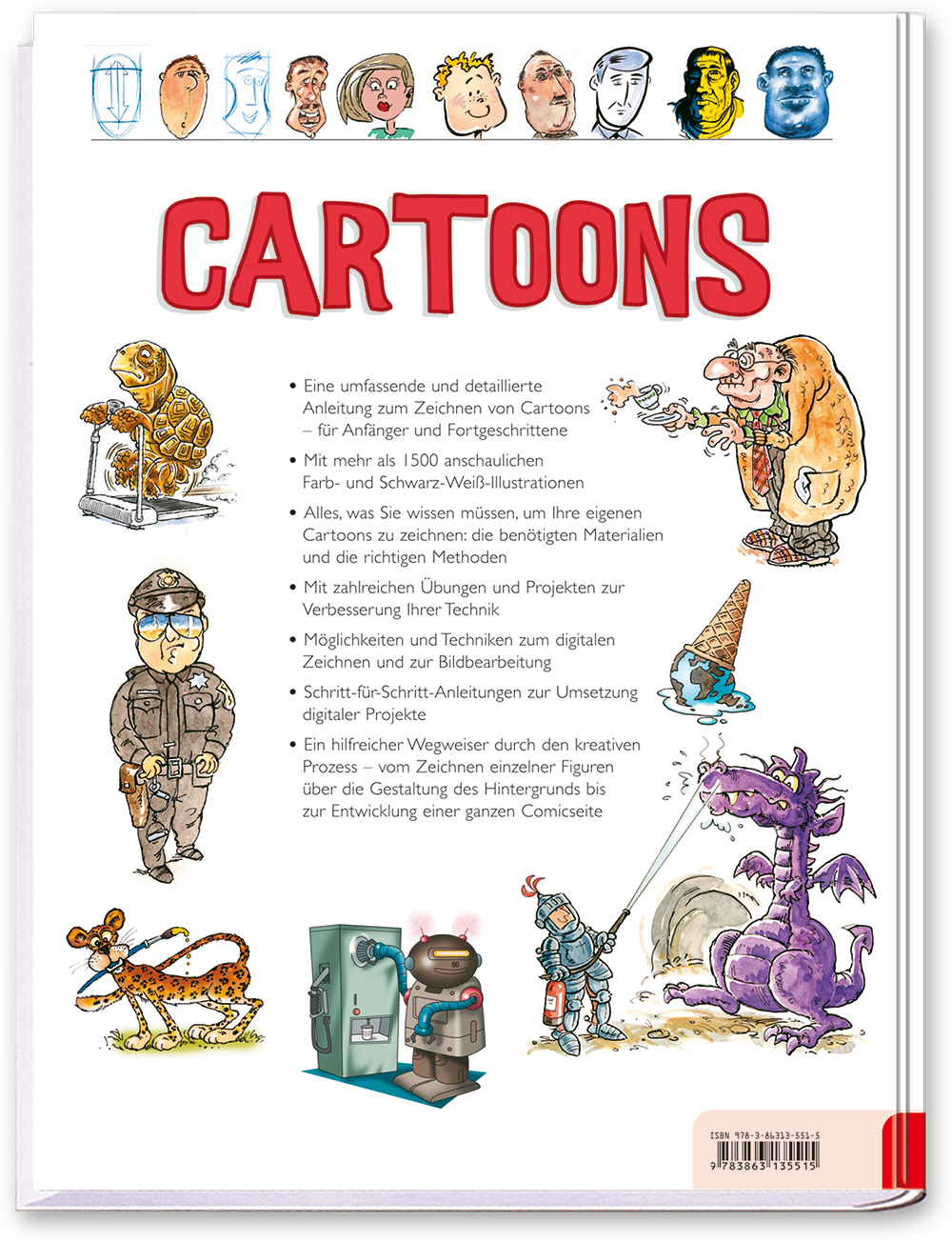 Cartoons Malbuch Comics zeichnen Karikaturen Schritt-für-Schritt Cover Buch Rückseite Tosa Onlineshop