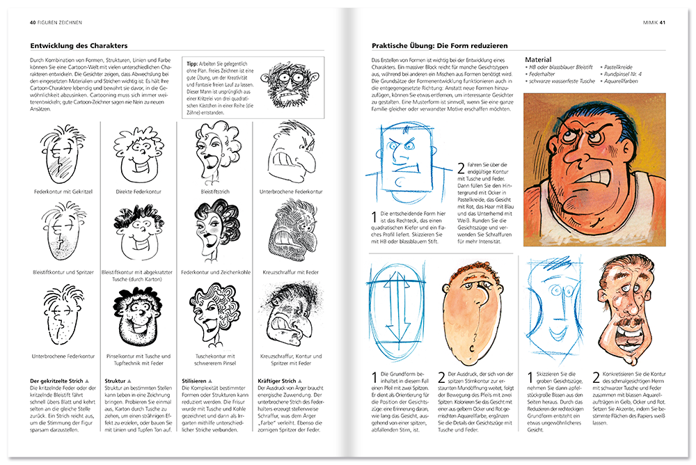 Cartoons Malbuch Comics zeichnen Karikaturen Schritt-für-Schritt Leseprobe S40–41 Tosa Onlineshop