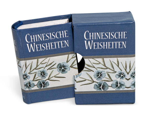 Chinesische Weisheiten Geschenkbuch Handgefertigtes Miniaturbuch Schuber Montage Vorderseite EDITION XXS Onlineshop