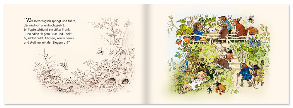 Das Blumenelfchen Nostalgie Mini Bilderbuch Fritz Baumgarten Leseprobe S20–21 Titania Verlag Onlineshop