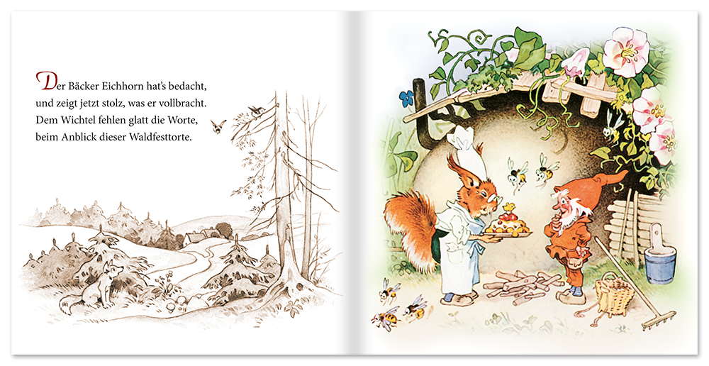 Das Fest im Walde Nostalgie Pappebuch Illustrationen Leseprobe S6–7 Titania Verlag Onlineshop