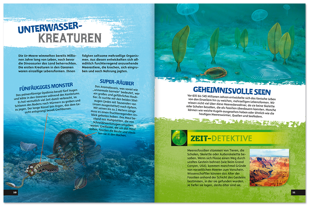 Das gefährliche Dinosaurier-Buch Kinderbuch Lernen Dinos Leseprobe S10–11 Neuer Favorit Verlag Onlineshop