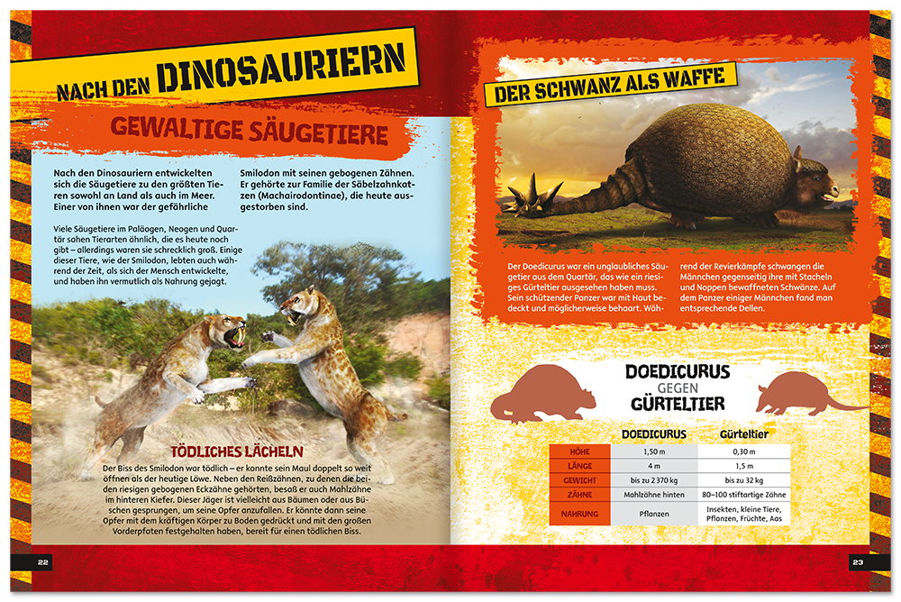 Das gefährliche Dinosaurier-Buch Kinderbuch Lernen Dinos Leseprobe S22–23 Neuer Favorit Verlag Onlineshop