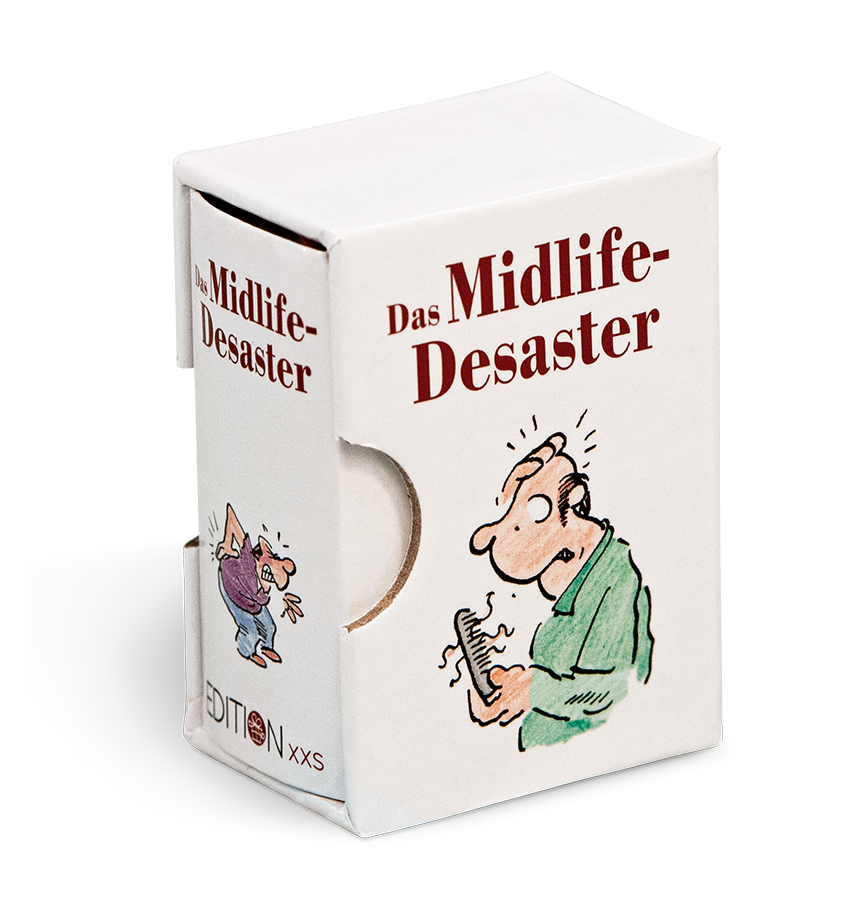 Das Midlife-Desaster Geschenkbuch Handgefertigtes Miniaturbuch Schuber Vorderseite EDITION XXS Onlineshop