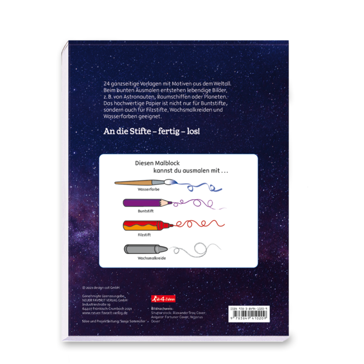 Das Weltall Malblock Kinder Astronaut Cover Buch Rückseite Neuer Favorit Verlag Onlineshop