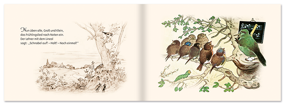 Der Frühling ist da Mini Bilderbuch Fritz Baumgarten Nostalgie Leseprobe S14–15 Titania Verlag Onlineshop