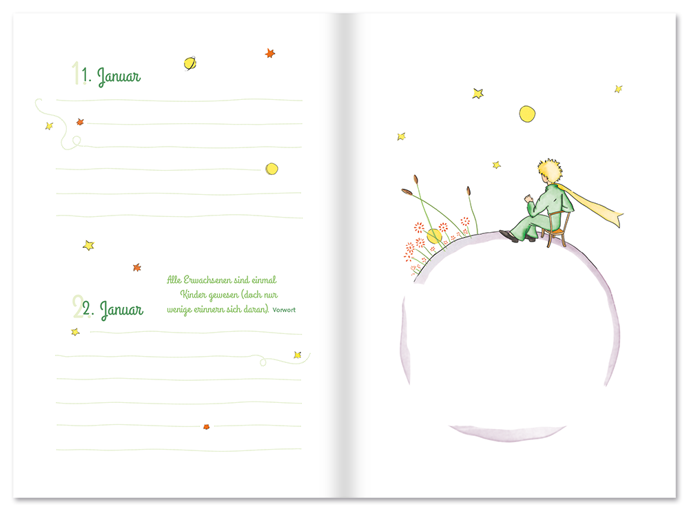 Der kleine Prinz immerwährender Kalender mit Zitaten und Bildern Leseprobe S2-3 Edition XXL Onlineshop
