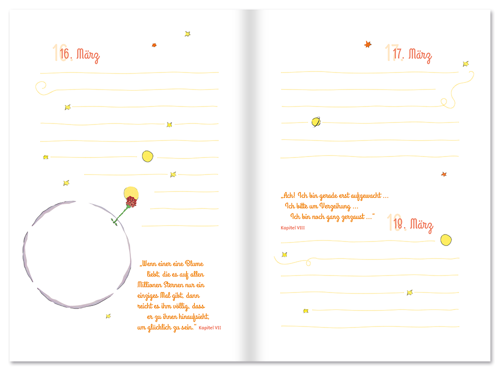 Der kleine Prinz immerwährender Kalender mit Zitaten und Bildern Leseprobe S42-43 Edition XXL Onlineshop