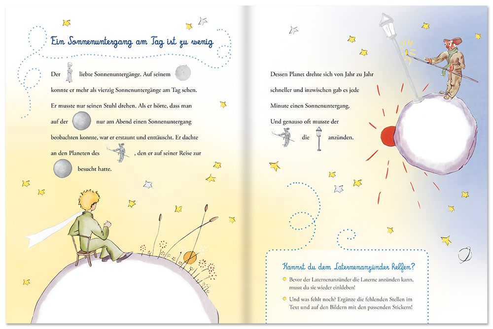 Der kleine Prinz mein Stickerbuch Stickerheft zum einkleben Leseprobe S18-19 Edition XXL Onlineshop