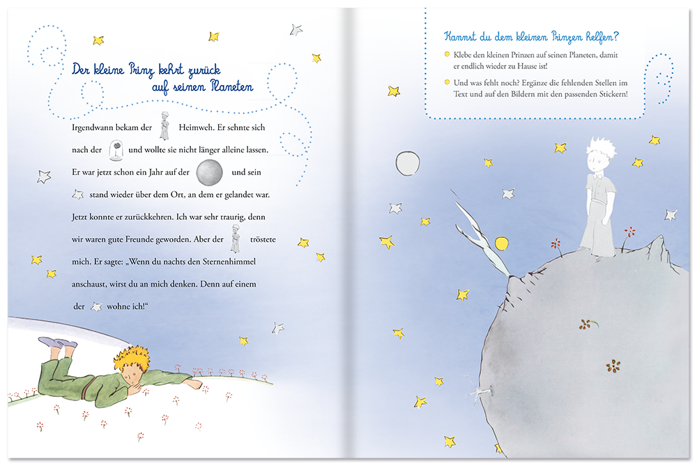 Der kleine Prinz mein Stickerbuch Stickerheft zum einkleben Leseprobe S22-23 Edition XXL Onlineshop