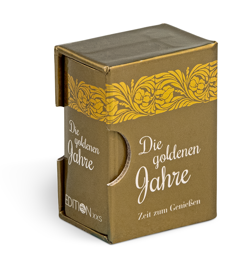 Die goldenen Jahre Handgefertigtes Miniaturbuch Cover Schuber Vorderseite EDITION XXS Onlineshop