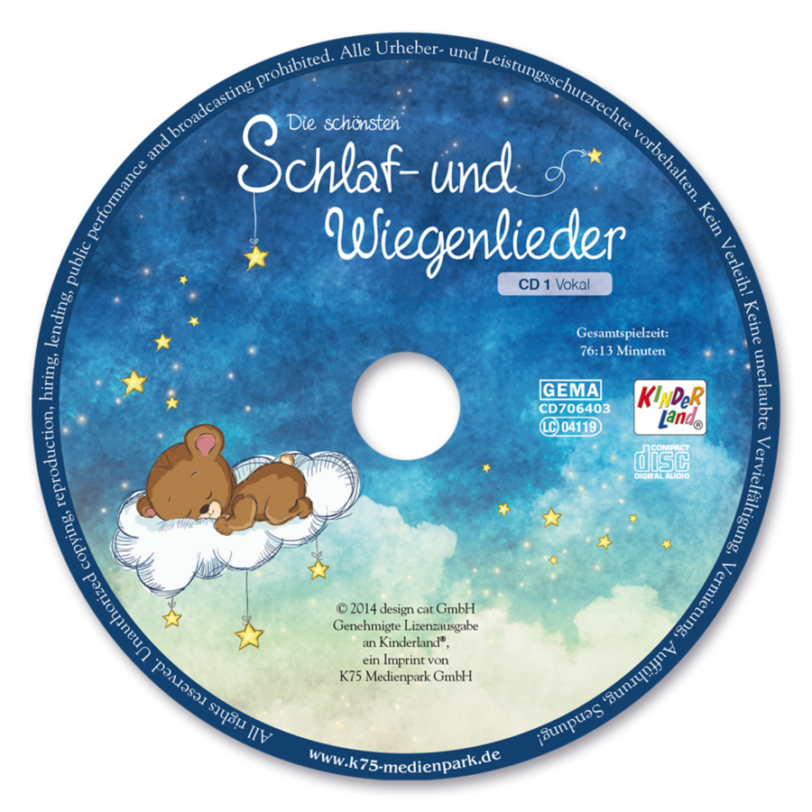 Die schönsten Schlaf-und Wiegenlieder CD Musik für Kinder CD-Label 1 Vorderseite K75 Medienpark Onlineshop