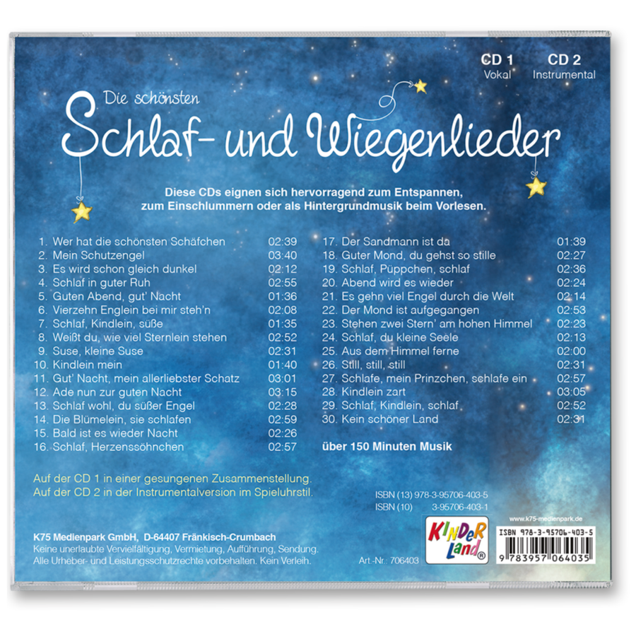 Die schönsten Schlaf-und Wiegenlieder CD Musik für Kinder Cover Rückseite K75 Medienpark Onlineshop