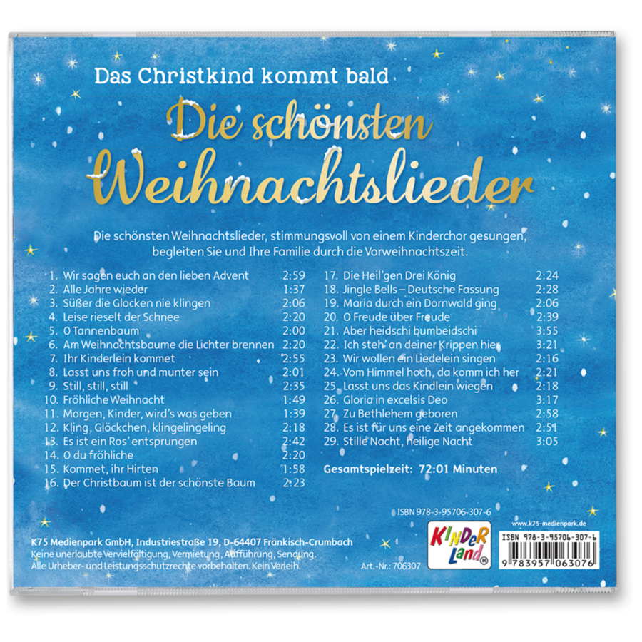 Die schönsten Weihnachtslieder CD Musik für Kinder Cover Rückseite K75 Medienpark Onlineshop
