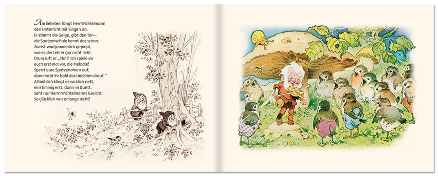 Die Spatzenschule Bilderbuch Fritz Baumgarten Leseprobe S4–5 Titania Verlag Onlineshop