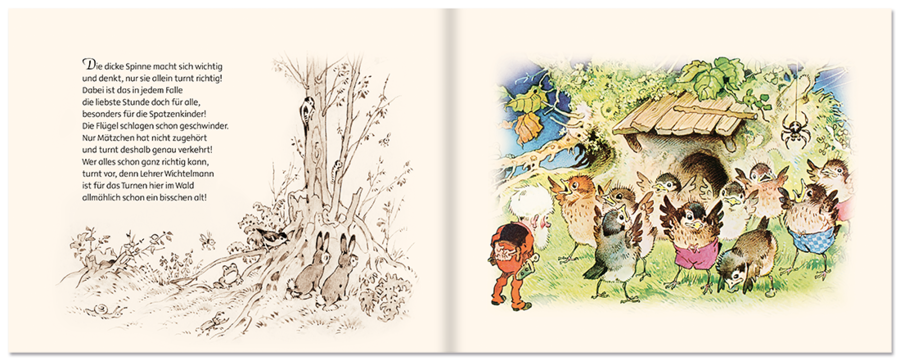 Die Spatzenschule Bilderbuch Fritz Baumgarten Leseprobe S6–7 Titania Verlag Onlineshop