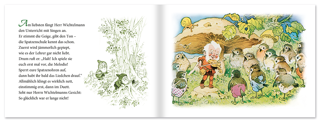 Die Spatzenschule Pappebuch Kinder Fritz Baumgarten Leseprobe S4–5 Titania Verlag Onlineshop