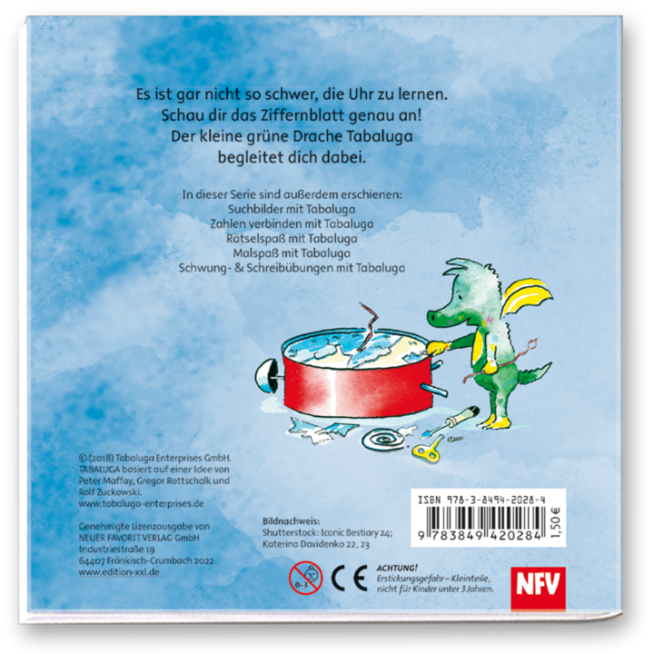 Die Uhr lernen mit Tabaluga Beschäftigungsbuch Kinder Cover Rückseite Neuer Favorit Verlag Onlineshop