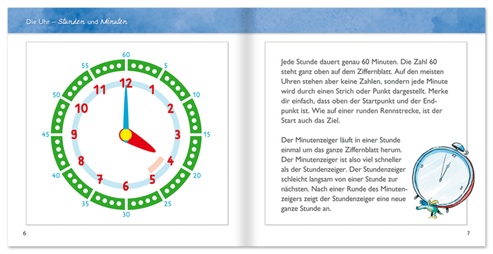 Die Uhr lernen mit Tabaluga Beschäftigungsbuch Kinder Leseprobe S6–7 Neuer Favorit Verlag Onlineshop